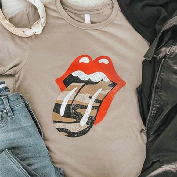 MODA ME COUTURE Tops - BEST SELLER Rocker Vibes Camo Tongue Graphic Tee
